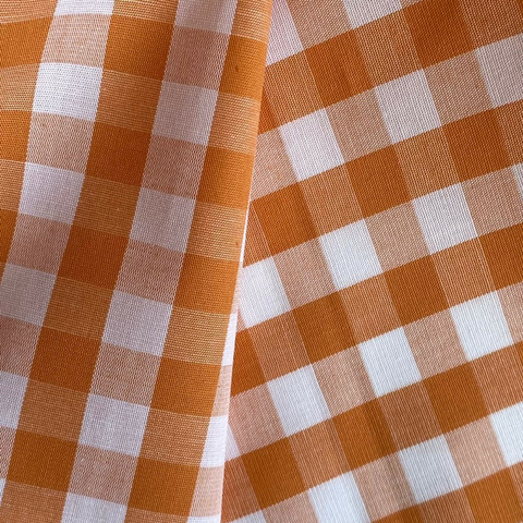Tecido Tricoline Xadrez Médio 20xm Vichy Fio Tinto LARANJA 100% Algodão
