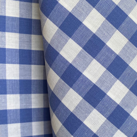 Tecido Tricoline Xadrez Médio 20xm Fio Tinto Vichy Azul Médio 100% Algodão