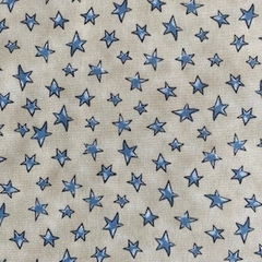 Tecido Tricoline Estrelinhas Azul/Bege 100% Algodão - Costura Criativa Tecidos
