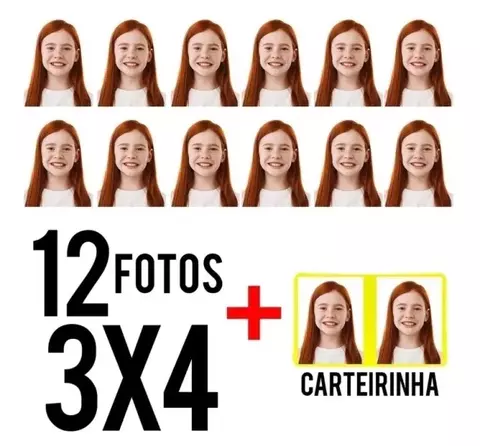 Impressão de 12 fotos para documentos cnh, carteinhas, crachás, chaveiros