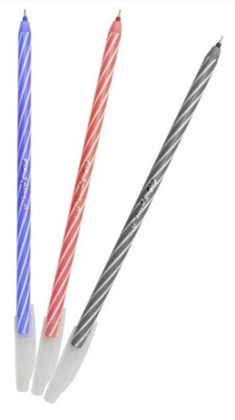 CANETA ESFEROGRÁFICA SPIRO 07 PONTA FINA, 3 CORES azl,prt e verm