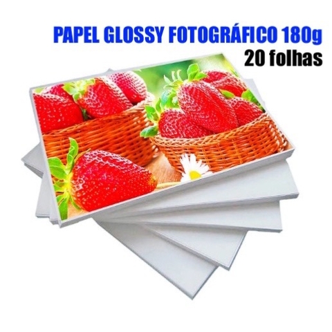 20 folhas de Papel Fotográfico Glossy 180gr A4