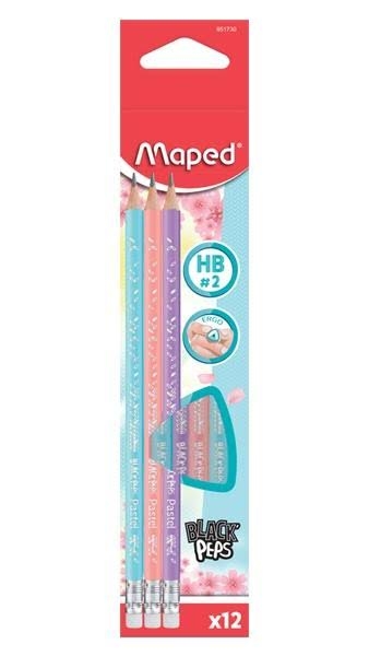 Lápis PT Black Peps HB C/ Borracha C/3 Tom Pastel