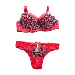 Imagen de CJ400-PACK X12 unidades (DOCENA) FB lingerie conjunto armado con aro microfibra, encaje y tul estampado print con vedetina