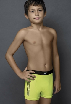 BA4022-Boxer Niño algodon y lycra. Liso con estampa localizada Bakhou Kids, elastico liso negro. - comprar online