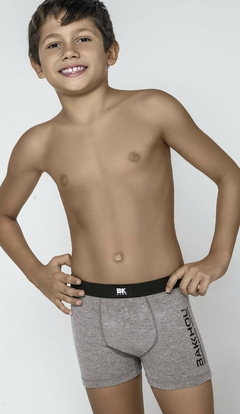 BA4022-Boxer Niño algodon y lycra. Liso con estampa localizada Bakhou Kids, elastico liso negro. en internet