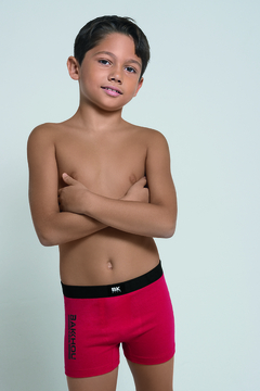 BA4022-Boxer Niño algodon y lycra. Liso con estampa localizada Bakhou Kids, elastico liso negro. - lenceriamarina