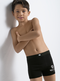 BA4041-Boxer Niño algodon y lycra. Liso con estampa localizada Robot, elastico liso negro - tienda online