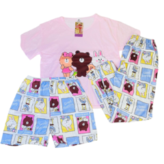 PJ47454-Pijama dama 3 piezas con remera | Cantidad minima de compra 12 - lenceriamarina