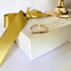 ANEL COM ZIRCONIAS COLORIDAS BANHADO A OURO 18K