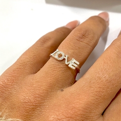 Anel Love Cravejado com Zircônias Prata 925