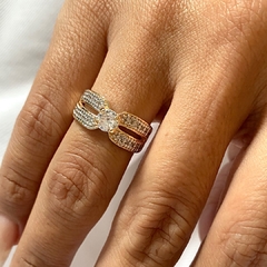 Anel Solitário Duplo com Zircônias Banhado a Ouro 18k
