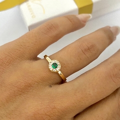 Anel Formatura Pedra Verde Banhado a Ouro 18k