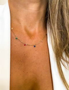 Colar Com Zircônias Coloridas Banhados a Ouro 18k - comprar online