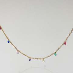 Colar Com Zircônias Coloridas Banhados a Ouro 18k
