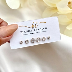 Trio Zircônias Banhado a Ouro 18k