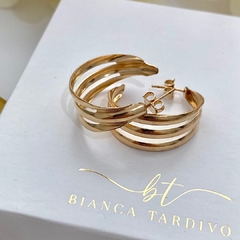 Argola Aberta com Três Elos Banhado a Ouro 18k