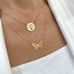 Colar Duplo Borboleta Cicatrizes Banhado a Ouro 18k