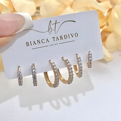 Trio Argolas com Zircônias Banhado a Ouro 18k - comprar online