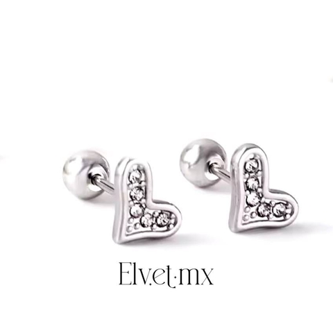 Aretes acero quirurgico corazón con zirconia plata