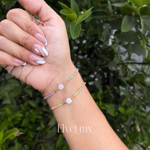 Pulsera chaquira cuarzo rosa - comprar en línea