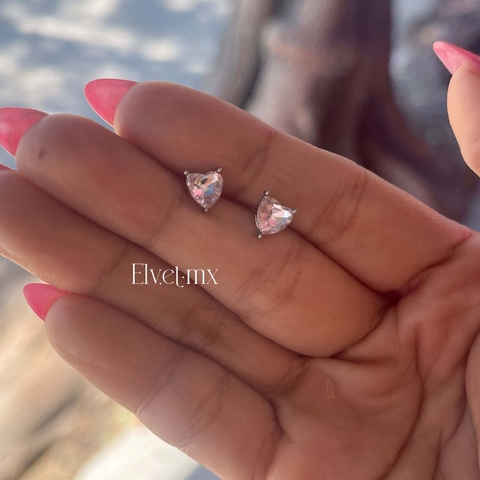 Aretes corazónes rosas platas - comprar en línea