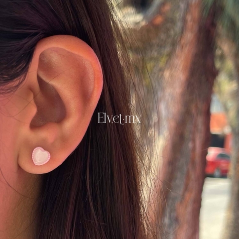 Aretes corazón rosa con cristal chapa de plata - comprar en línea