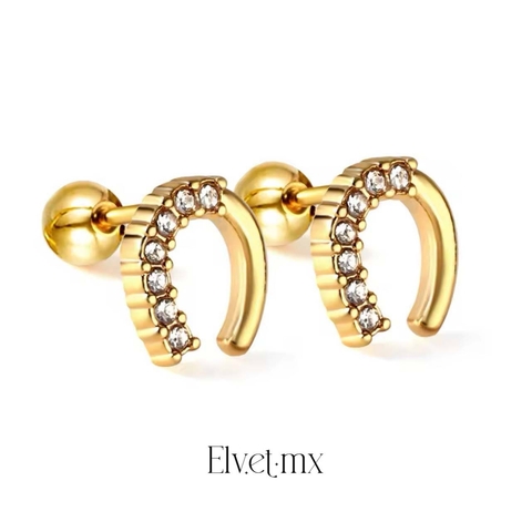 Aretes acero quirurgico con diseño de Herradura con media zirconia