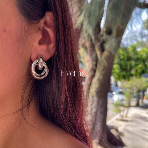 Aretes dos cuentas circulares plateadas acero inoxidables - comprar en línea