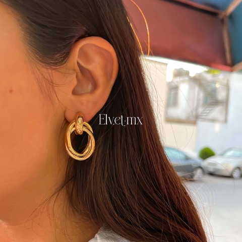 Aretes dos cuentas ovaladas doradas acero inoxidables - comprar en línea