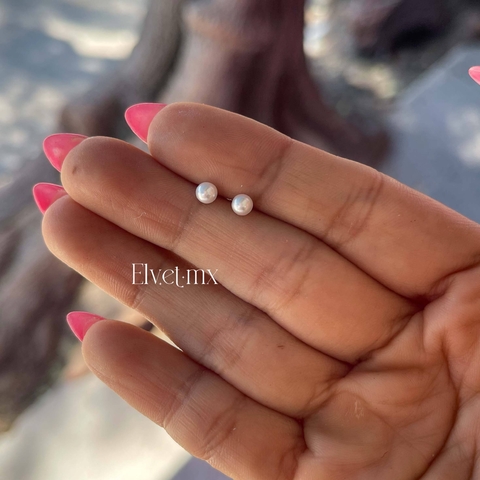 Aretes perla chapa de plata - comprar en línea