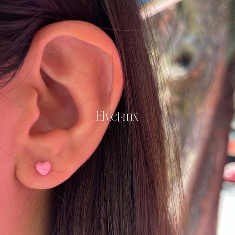 Aretes corazón rosa chapa de plata - comprar en línea