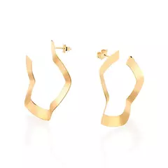 Brinco Rommanel meia argola ondulada folheada a ouro 18k - comprar online