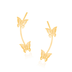 Brinco Rommanel ear cuff folheado a ouro borboletas