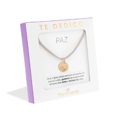 Pulseira Rommanel te dedico folheada a ouro 18k com fio acetinado e pingente escrito paz