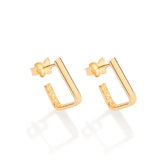 Brinco Rommanel retangular folheado a ouro 18k