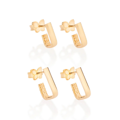 Kit brinco Rommanel retangular folheado a ouro 18k - comprar online