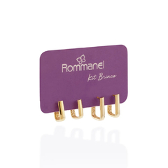 Kit brinco Rommanel retangular folheado a ouro 18k