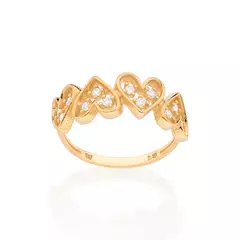 Anel skinny Rommanel corações banhado a ouro 18k com zircônias