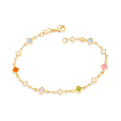 Pulseira Rommanel folheada a ouro com pedras coloridas - tam.19