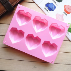 Molde Silicona 6 Corazones de Diamante
