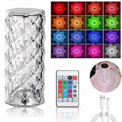 Imagen de Diamond Rose Lampara Velador Led Rgb Recargable Usb Táctil C