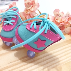 Sapato de Boneca - Patins para Boneca Russa - em Couro legítimo - na Cor Azul turquesa e rosa pink na internet