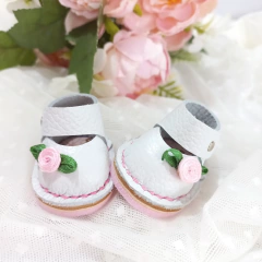 Sapato para Boneca - Sapato em couro branco - Sapatilha para boneca - boneaca de pano