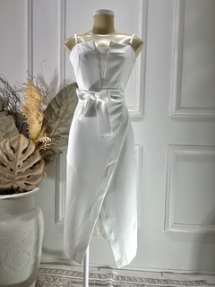 Vestido Midi Justo Off-White Alfaiataria - Lorena