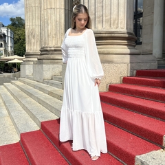 Vestido Branco Longo em Crepe - Marie - Involve