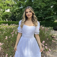 Vestido Longo Bordado em Lese com Manga - Anna - loja online
