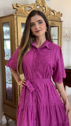 Vestido em Lese com Manga e Botões - Angelica - Involve