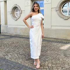Vestido Justo Midi Off-White com Laço - Valentina na internet