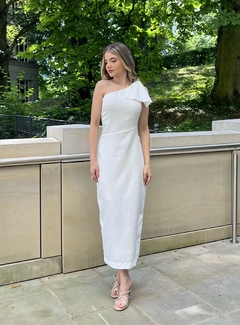 Vestido Justo Midi Off-White com Laço - Valentina - comprar online